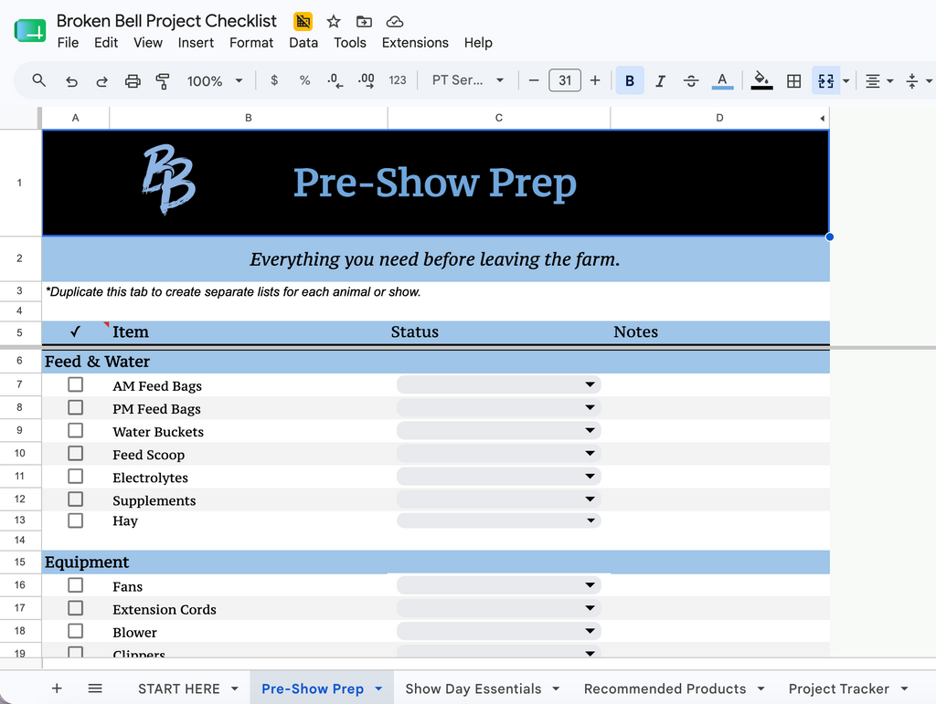 Broken Bell Project Checklist