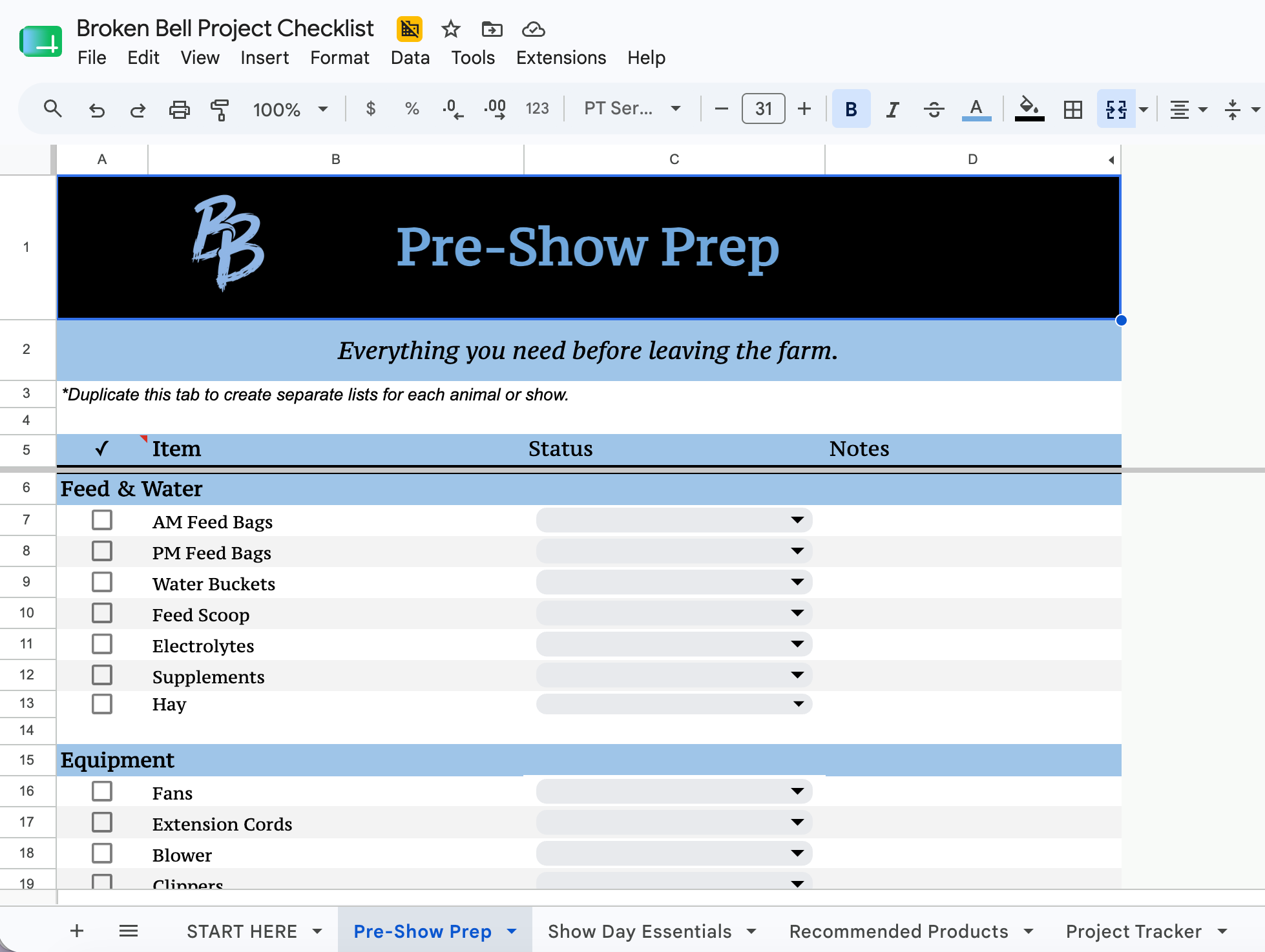 Broken Bell Project Checklist