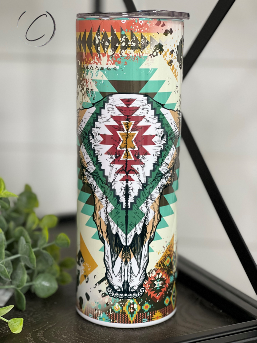 Aztec Bull Skull Western Tumbler