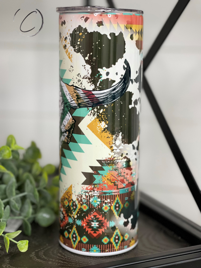 Aztec Bull Skull Western Tumbler