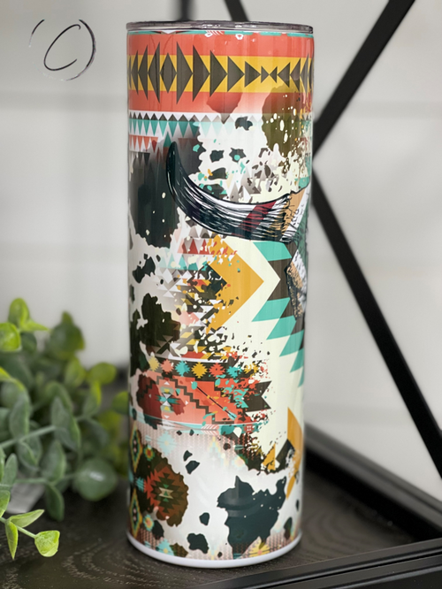Aztec Bull Skull Western Tumbler